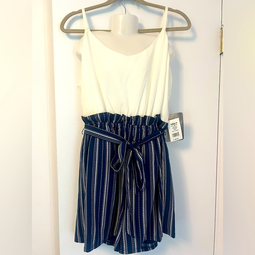 White and Blue Striped Romper